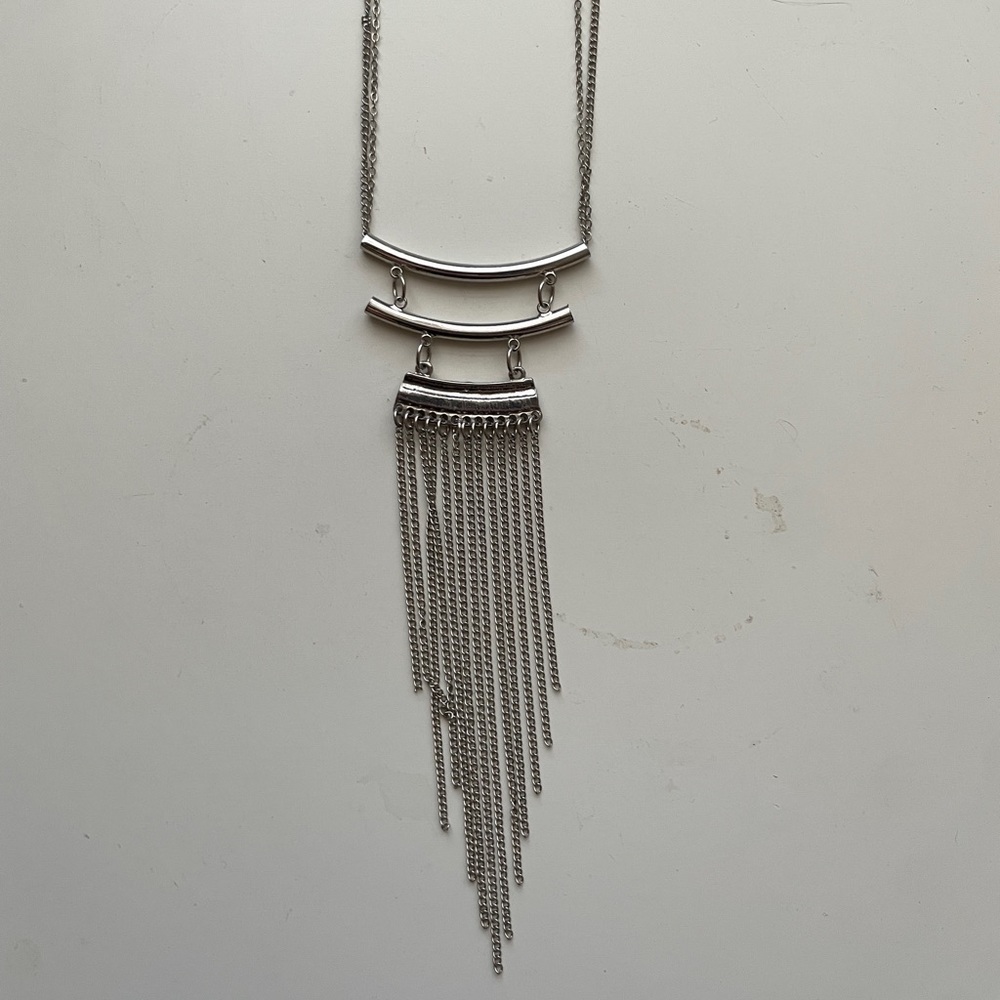 16” long drop silver necklace